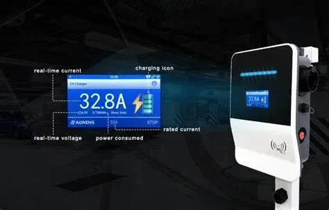 The electric vehicle charging station is connected to the internet, featuring Data Field Technology Services and highlighting their expertise in innovative tech solutions.