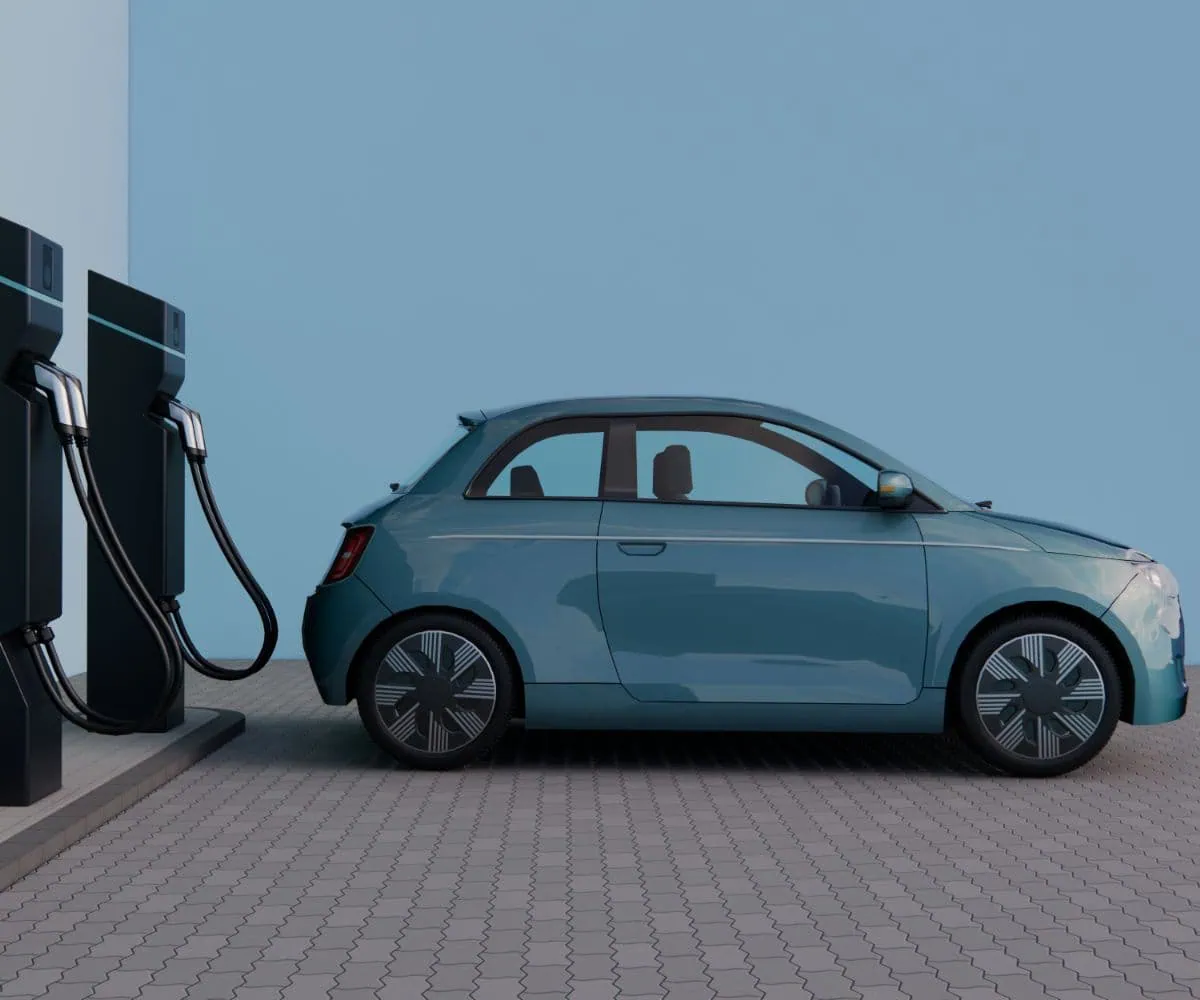 Electric car charging at an electric station, featuring Data Field Technology Services and highlighting their expertise in innovative tech solutions.