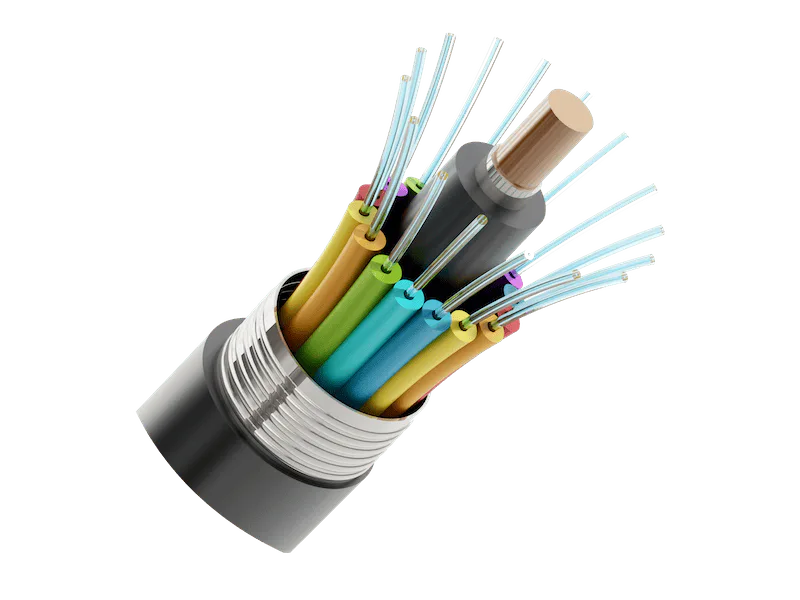 A cable with many different colored wires, featuring Data Field Technology Services and highlighting their expertise in innovative tech solutions.