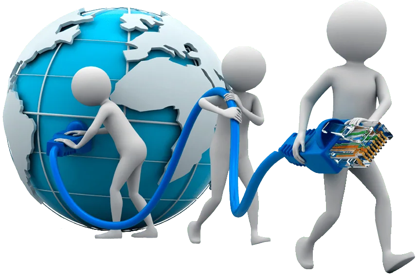 3d people holding a blue cable and a globe, featuring Data Field Technology Services and highlighting their expertise in innovative tech solutions.