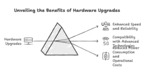 Image of a graph showcasing data trends, featuring the Datafieldusa logo and highlighting 'Benefits of Hardware Upgrades,' aligning with the page's focus on the advantages of updating network hardware.
