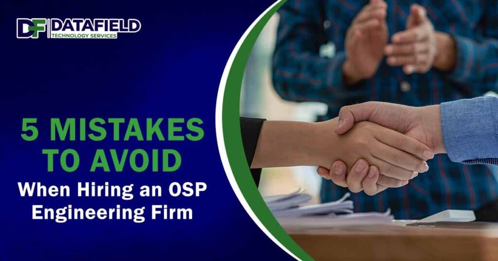 Image of business people shaking hands to symbolize a business merger or teamwork, featuring DataField Technology Services and highlighting 5 mistakes to avoid when hiring an OSP engineering firm.