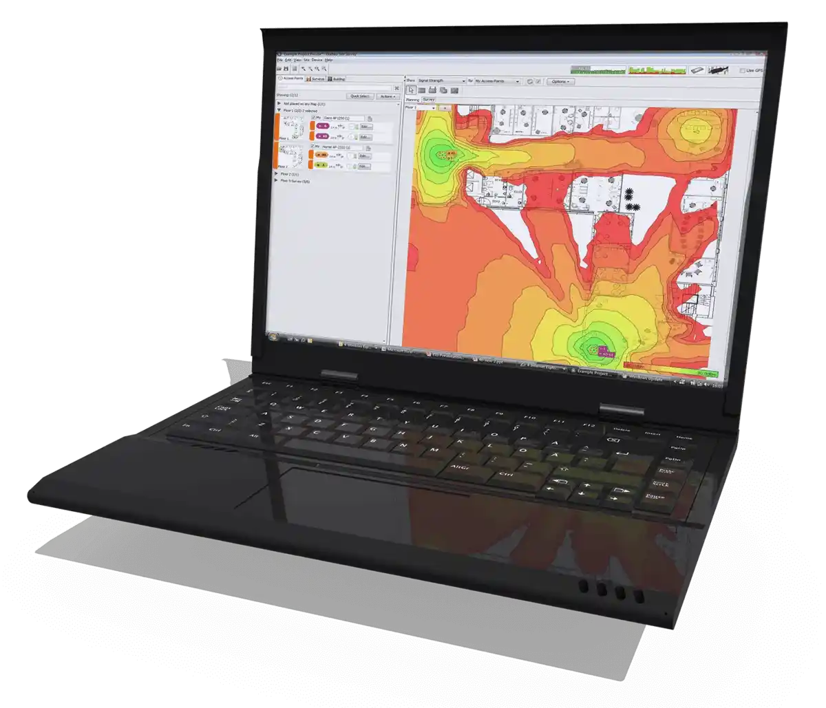 A laptop computer with a thermal image on it, featuring Data Field Technology Services and highlighting their expertise in innovative tech solutions.